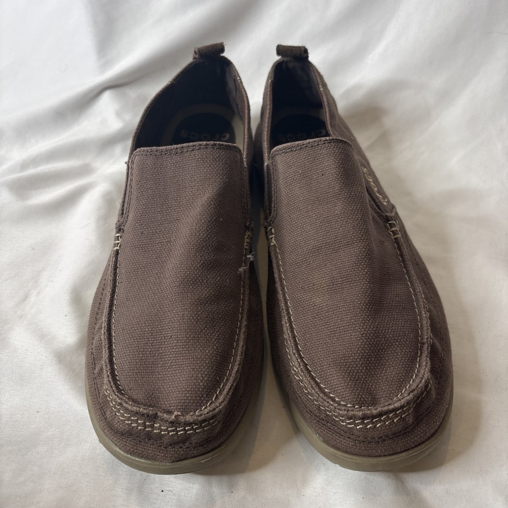 Crocs Walu Slip On Men 12 Canvas Brown Loafer Comfort Casual Shoes Beach Coastal - Picture 3 of 9